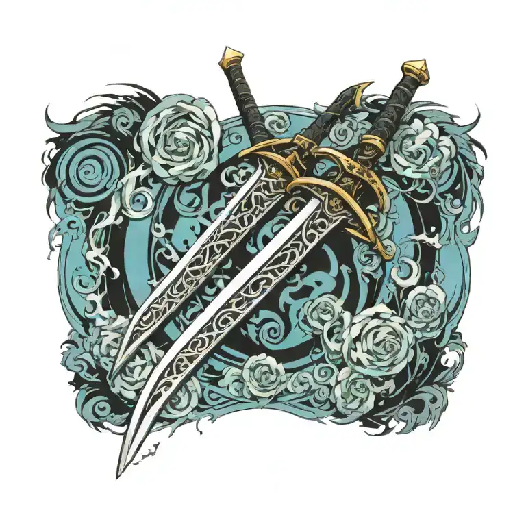 A legendary sword with a long, frameless, vertical Gothic blade tattoo design idea