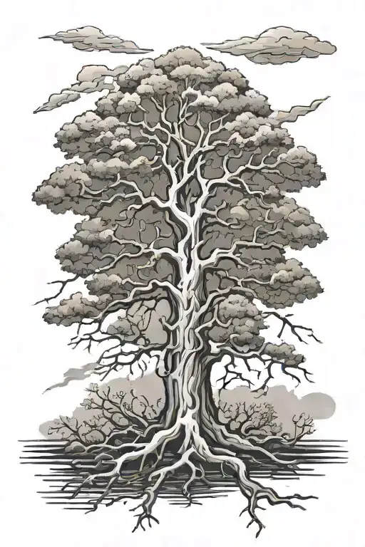 a tree being struck by lightning tattoo design idea