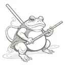 a samurai toad without armor, with a katana and smoking a pipe where smoke comes out, with a combat pose tattoo design idea