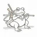 a samurai toad without armor, with a katana and smoking a pipe where smoke comes out, with a combat pose tattoo design idea