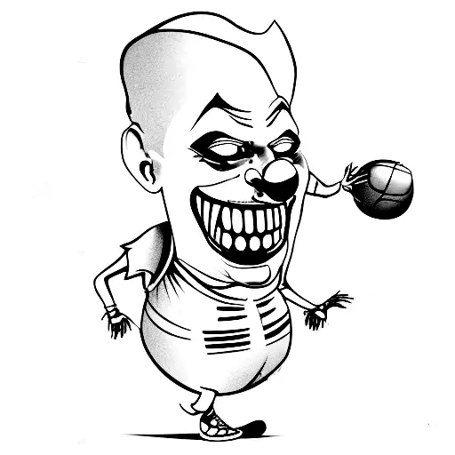 a scary clown holding a basketball laughing tattoo design idea