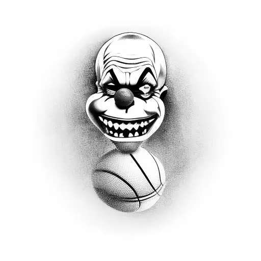 a scary clown shooting a basketball laughing tattoo design idea