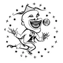 a scary clown holding a basketball laughing tattoo design idea