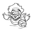 a scary clown holding a basketball laughing tattoo design idea