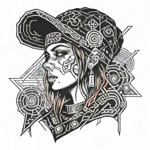 girl in a cap and bandana tattoo design idea