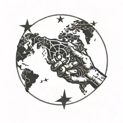 Total world domination tattoo with a hand holding the world tattoo design idea