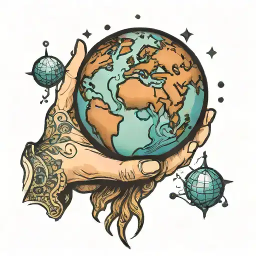 hand holding planet earth globe tattoo design idea
