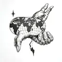 Total world domination tattoo with a hand holding the world tattoo design idea
