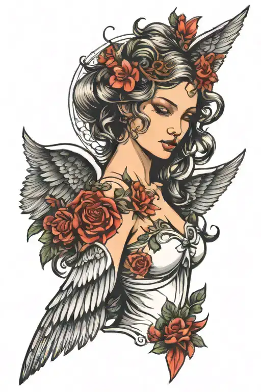 aphrodite with angel wings tattoo design idea