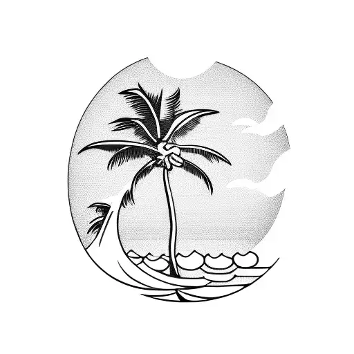 Beach with wave, palms tree and sun tattoo design idea