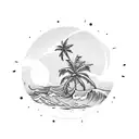 Beach with wave, palms tree and sun tattoo design idea