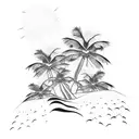 Beach with wave, palms tree and sun tattoo design idea