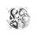 Yin yang symbol with a demon and a dragon on either side tattoo design idea