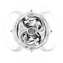 Yin yang symbol with a demon and a dragon on either side tattoo design idea