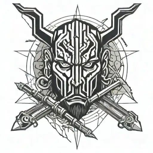 An abstract interpretation of Darth Maul's iconic double-bladed lightsaber, incorporating deer and outdoor elements tattoo design idea