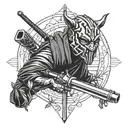 An abstract interpretation of Darth Maul's iconic double-bladed lightsaber, incorporating deer and outdoor elements tattoo design idea