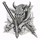An abstract interpretation of Darth Maul's iconic double-bladed lightsaber, incorporating deer and outdoor elements tattoo design idea