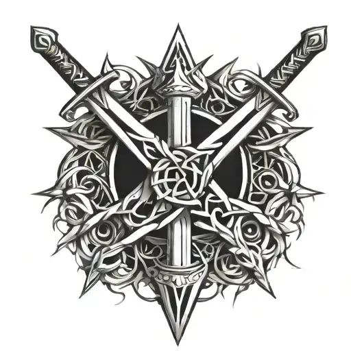 Sword with a crown of thorns intertwined tattoo design idea