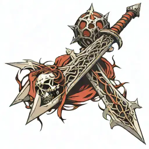 A long sword with a crown of thorns resting on the top tattoo design idea