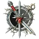 A long sword with a crown of thorns resting on the top tattoo design idea