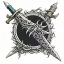 A long sword with a crown of thorns resting on the top tattoo design idea