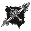 A long sword with a crown of thorns resting on the top tattoo design idea