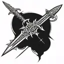 A long sword with a crown of thorns resting on the top tattoo design idea