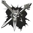 A long sword with a crown of thorns resting on the top tattoo design idea