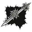 A long sword with a crown of thorns resting on the top tattoo design idea