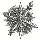 A long sword with a crown of thorns resting on the top tattoo design idea