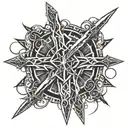 A long sword with a crown of thorns resting on the top tattoo design idea