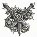 Sword with a crown of thorns intertwined tattoo design idea