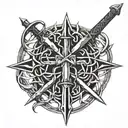Sword with a crown of thorns intertwined tattoo design idea