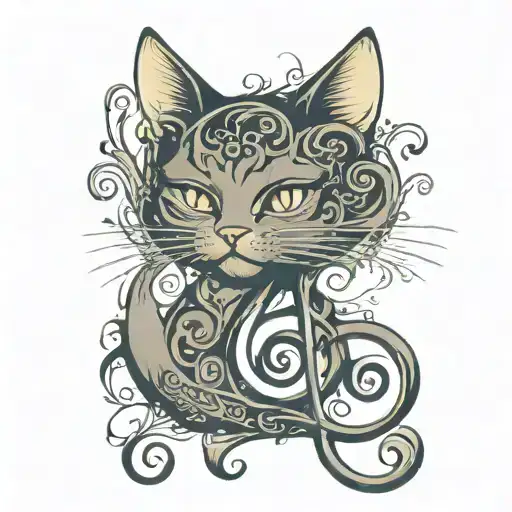 cat in the form of a treble clef tattoo design idea