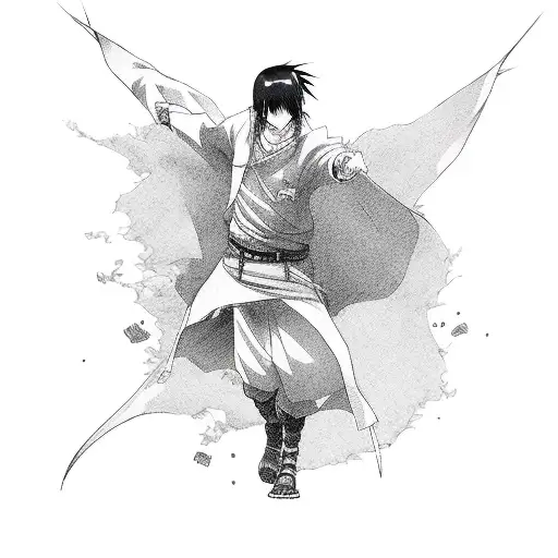 Combining elements of Itachi Uchiha and Levi Ackerman in a dynamic action pose tattoo design idea