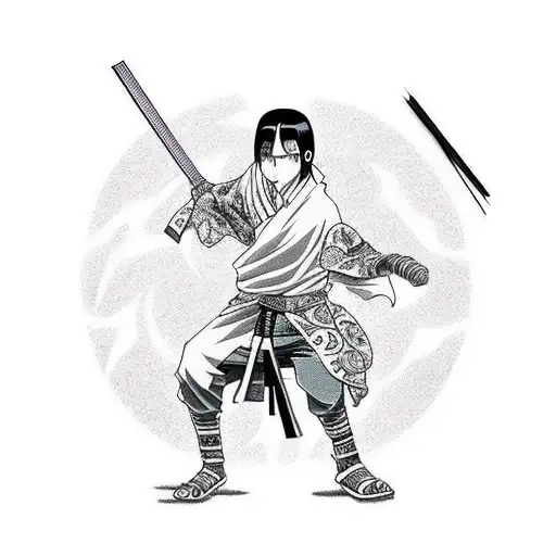 Combining elements of Itachi Uchiha and Levi Ackerman in a dynamic action pose tattoo design idea