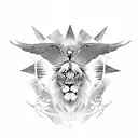 A lion and a phoenix symbolizing the balance between strength and spirituality tattoo design idea