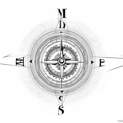 clock with compass and clouds tattoo design idea