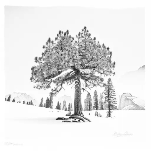 medium size on my calf of a sequoia tree with half dome in the background tattoo design idea