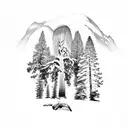 a sequoia tree with half dome in Yosemite national park in the background tattoo design idea