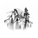 a sequoia tree with half dome in Yosemite national park in the background tattoo design idea