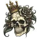 skull with roses and crown of thorns tattoo design idea