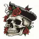 skull with roses and crown of thorns tattoo design idea