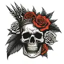skull with roses and crown of thorns tattoo design idea