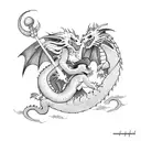 dragon with pixie princess riding it with a panda in the dragons claws tattoo design idea
