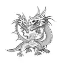 dragon with pixie princess riding it with a panda in the dragons claws tattoo design idea
