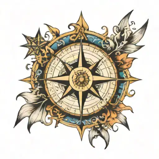 diving, sailing, underwater, Compass rose tattoo design idea