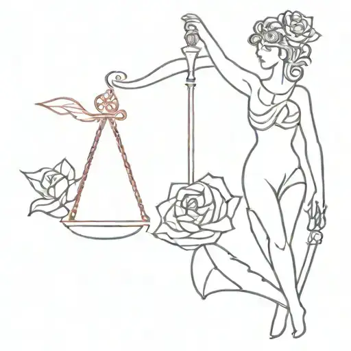 Roses and Lady Justice holding scales tattoo design idea