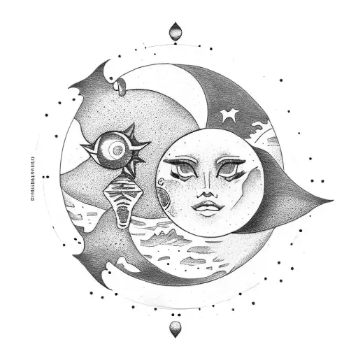 matching sun and moon tattoo design idea