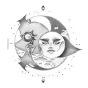 matching sun and moon tattoo design idea